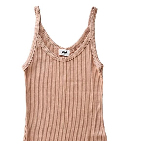 LNA Crisselle Mini Dress Tank Tan Nude Wide Ribbed Size Small Bodycon Fitted - Picture 2 of 5